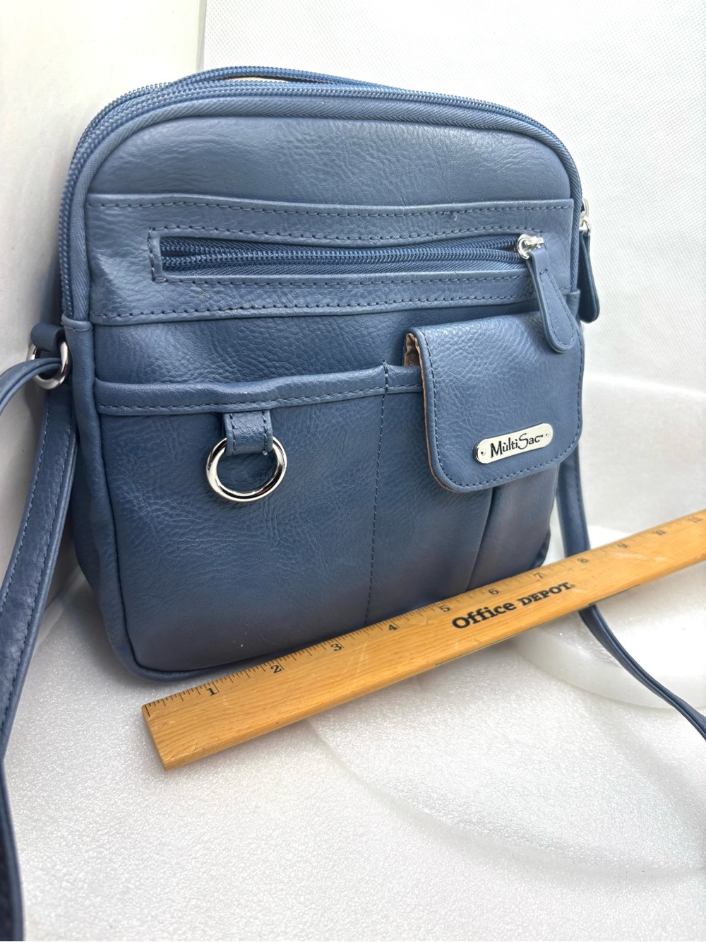 MultiSac North South Zip Around Crossbody Bag Indigo Blue Faux Leather - Picture 10 of 12